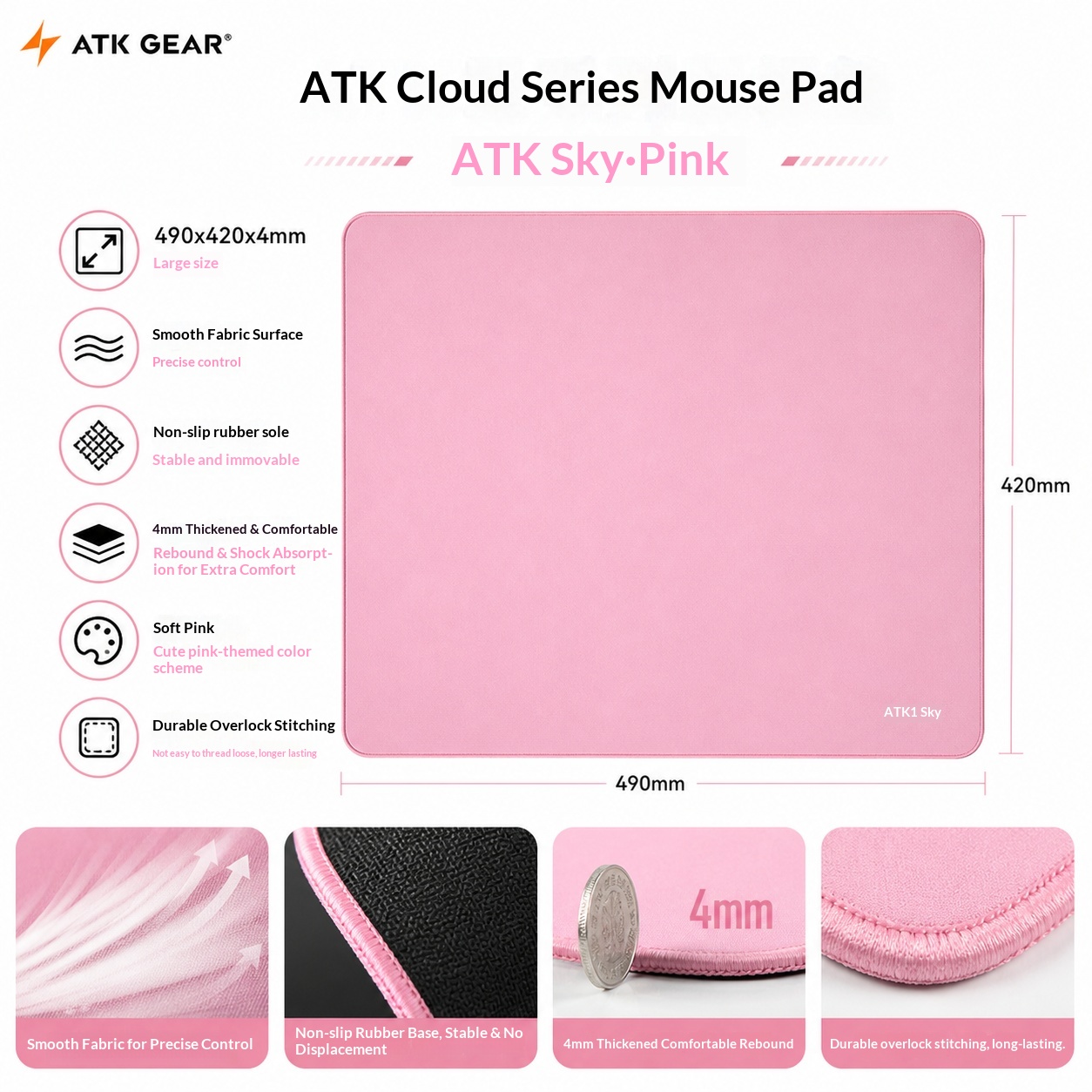 แผ่นรองเมาส์เกมมิ่ง ATK สีชมพู - Pc Gaming Pink บทวิจารณ์และราคา